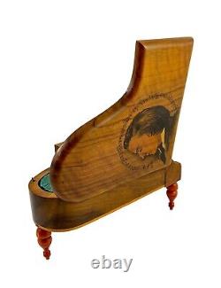 Thorens baby grand piano walnut music jewellery box, silk lined, Emperor Waltz