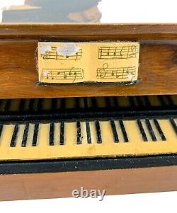 Thorens baby grand piano walnut music jewellery box, silk lined, Emperor Waltz