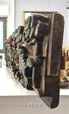 Tree Forrest Wood Carving Vintage Primitive Animals, Flowers Bas Relief Wall Art