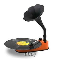 Turntable Record Player with Horn Speaker for 33/45 RPM Records, Mini Orange