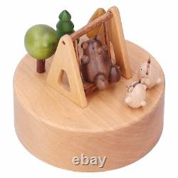 URRNDD Wooden Music Box Innovative Cartoon Bear Swing Musical Box Ornament