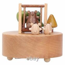 URRNDD Wooden Music Box Innovative Cartoon Bear Swing Musical Box Ornament