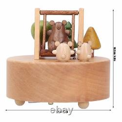 URRNDD Wooden Music Box Innovative Cartoon Bear Swing Musical Box Ornament