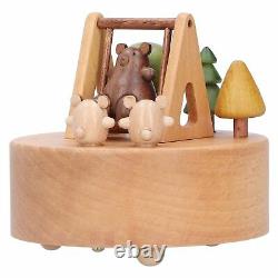 URRNDD Wooden Music Box Innovative Cartoon Bear Swing Musical Box Ornament