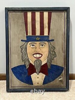 Uncle Sam Musical Wind Up Folk Art Rolling Eyes Hanging Wall Art OOAK Rare