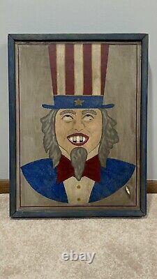 Uncle Sam Musical Wind Up Folk Art Rolling Eyes Hanging Wall Art OOAK Rare