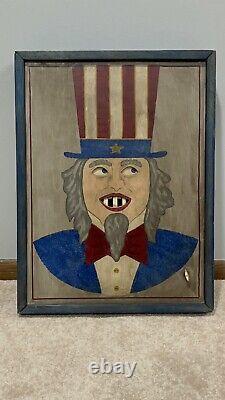 Uncle Sam Musical Wind Up Folk Art Rolling Eyes Hanging Wall Art OOAK Rare