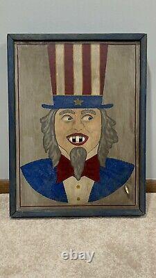 Uncle Sam Musical Wind Up Folk Art Rolling Eyes Hanging Wall Art OOAK Rare