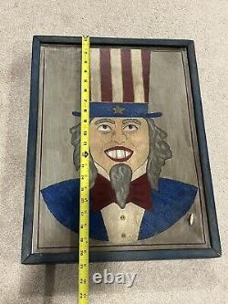 Uncle Sam Musical Wind Up Folk Art Rolling Eyes Hanging Wall Art OOAK Rare