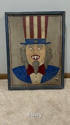 Uncle Sam Musical Wind Up Folk Art Rolling Eyes Hanging Wall Art OOAK Rare