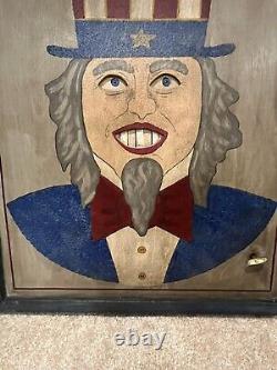 Uncle Sam Musical Wind Up Folk Art Rolling Eyes Hanging Wall Art OOAK Rare