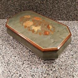 VINTAGE GREEN ITALIAN JEWELRY MUSIC BOX- SORRENTO, ITALY-WOOD INLAY-Collectable