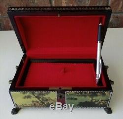 VINTAGE SWISS REUGE LAQUERED WOOD MUSIC BOX CH/50. 4 SONGS by J. STRAUSS