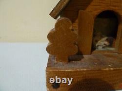 VINTAGE WOODEN CHRISTMAS CHURCH SILENT NIGHT MUSICAL ORNAMENT 1950s OR EARLIER