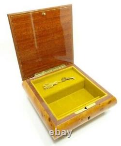 VTG 1940s SORRENTO ITALY MUSIC JEWELRY BOX INLAID BURL ELM WOOD TRISTESSE CHOPIN