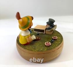 VTG Anri Reuge Wood Pinocchio & Jimmie Cricket Music Box Charity DS66