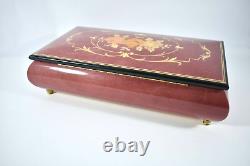 VTG Glossy Red Flower ITALIAN MADE Handcrafted Inland Wood Music Box with Clock
