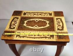 VTG Italian Music Box Table Wood Inlay Sorrent FLORENTINA Side w removable legs