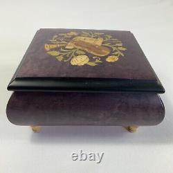 VTG Mayflower Sorrento Italy Purple Wood Footed Music Box Tested Unknown Song