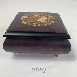 VTG Mayflower Sorrento Italy Purple Wood Footed Music Box Tested Unknown Song