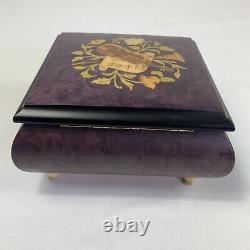 VTG Mayflower Sorrento Italy Purple Wood Footed Music Box Tested Unknown Song