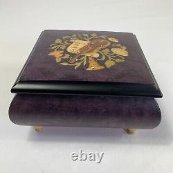 VTG Mayflower Sorrento Italy Purple Wood Footed Music Box Tested Unknown Song