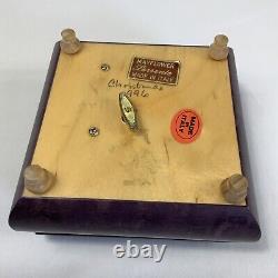 VTG Mayflower Sorrento Italy Purple Wood Footed Music Box Tested Unknown Song