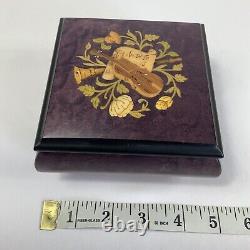 VTG Mayflower Sorrento Italy Purple Wood Footed Music Box Tested Unknown Song