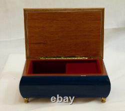 VTG Music Box Dark Blue LARA'S THEME LUTE MARQUETRY Wood Inlay 20 Note Jewelry