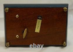 VTG Music Box Dark Blue LARA'S THEME LUTE MARQUETRY Wood Inlay 20 Note Jewelry