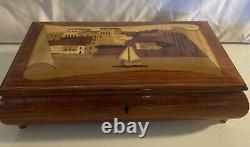 VTG Music Jewelry Box Wood Inlay Lacquered Made In Italy Plays Funiculi Funicula