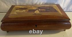 VTG Music Jewelry Box Wood Inlay Lacquered Made In Italy Plays Funiculi Funicula