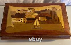 VTG Music Jewelry Box Wood Inlay Lacquered Made In Italy Plays Funiculi Funicula