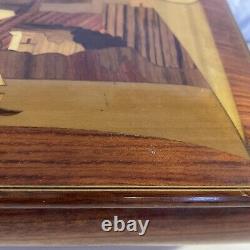 VTG Music Jewelry Box Wood Inlay Lacquered Made In Italy Plays Funiculi Funicula