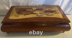 VTG Music Jewelry Box Wood Inlay Lacquered Made In Italy Plays Funiculi Funicula