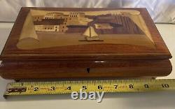 VTG Music Jewelry Box Wood Inlay Lacquered Made In Italy Plays Funiculi Funicula