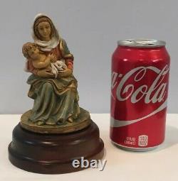 VTG NIP Mary & Baby Jesus Rotating Music Box Hand Painted With Wood Base Italy