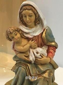 VTG NIP Mary & Baby Jesus Rotating Music Box Hand Painted With Wood Base Italy