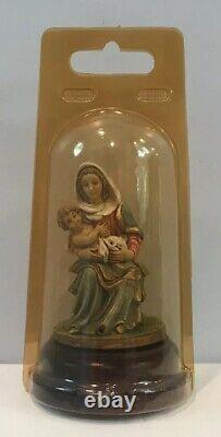 VTG NIP Mary & Baby Jesus Rotating Music Box Hand Painted With Wood Base Italy