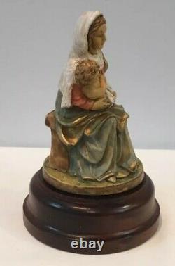 VTG NIP Mary & Baby Jesus Rotating Music Box Hand Painted With Wood Base Italy