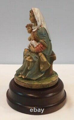 VTG NIP Mary & Baby Jesus Rotating Music Box Hand Painted With Wood Base Italy