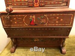 VTG REIG Made in Spain Roller Organ w Crank Wood Music Box No. 728