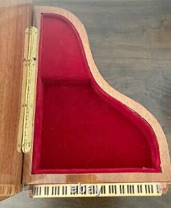 VTG Reuge Grand Piano Wood Floral Inlay Music Jewelry Box Italy'Lady' (VIDEO)