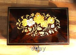 VTG Reuge Music Jewelry Box Inlaid Wood Flowers Swiss #501 Kaiserwalzer