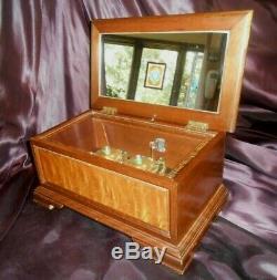 VTG SANKYO JAPAN MUSIC BOX MECHANISM w 4 BELLS IN LINDEN WOOD VENEER BOX-VIDEO