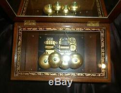 VTG SANKYO JAPAN MUSIC BOX MECHANISM w 4 BELLS IN LINDEN WOOD VENEER BOX-VIDEO