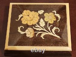 VTG Swiss Made Reuge Wood Inlaid Music Box Jewelry Box Arriverderci Roma #1748