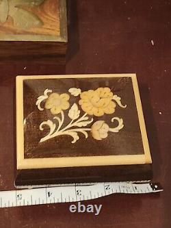 VTG Swiss Made Reuge Wood Inlaid Music Box Jewelry Box Arriverderci Roma #1748