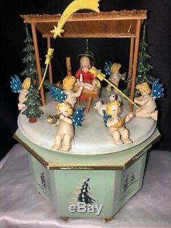 VTG Thorens Music Box NATIVITY Carved Wood Stille Nacht, ROSENHEIM GERMANY1950s