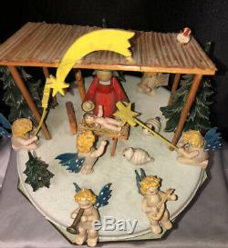 VTG Thorens Music Box NATIVITY Carved Wood Stille Nacht, ROSENHEIM GERMANY1950s